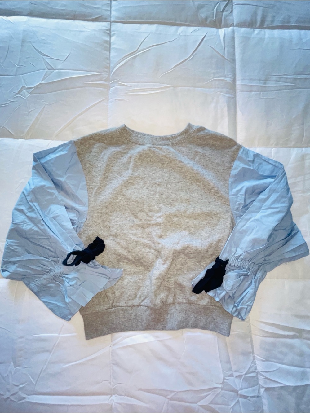 Who What Wear Grey Pullover/ Light Blue Balloon Sleeves Size XS School Girl